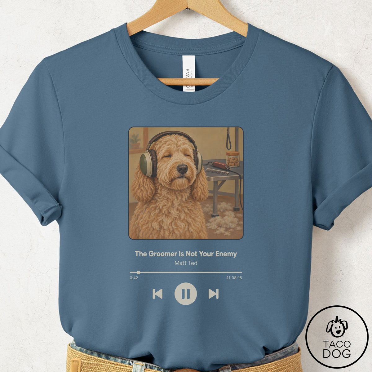 Doodle Book on Tape T-Shirt Steel Blue Taco-Dog