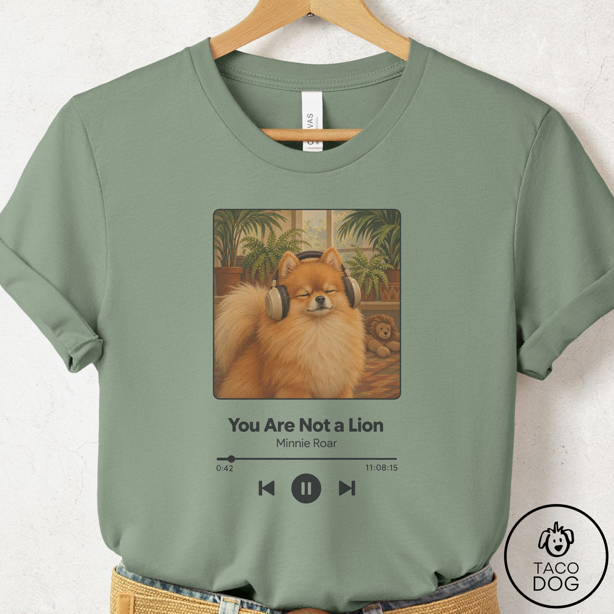 Pomeranian Book on Tape T-Shirt Sage Taco-Dog