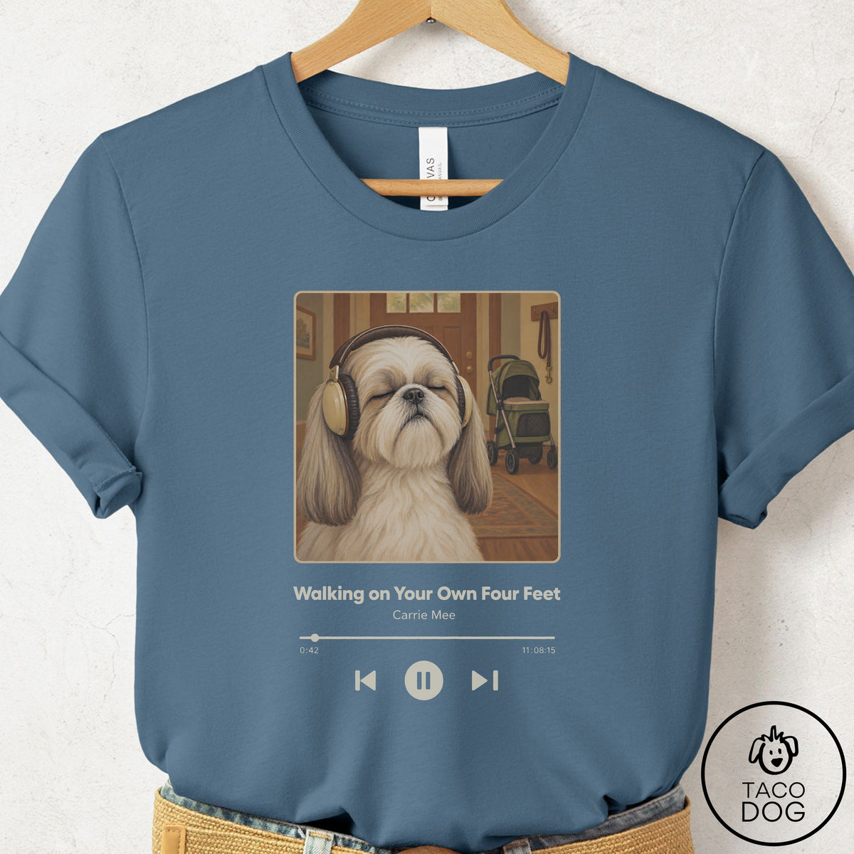 Shih Tzu Book on Tape T-Shirt Steel Blue Taco-Dog