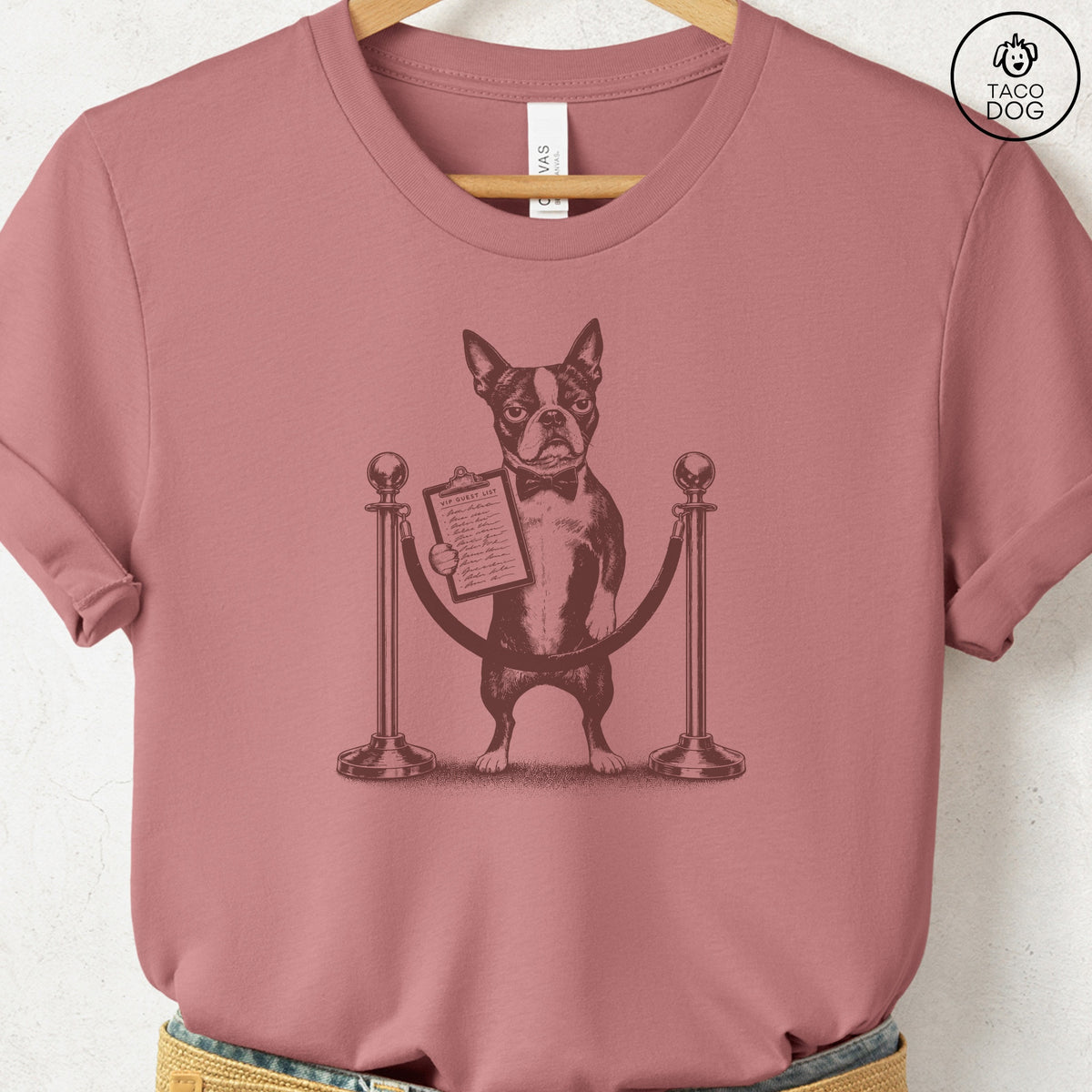Boston Terrier Bouncer T-Shirt Heather Mauve Taco-Dog
