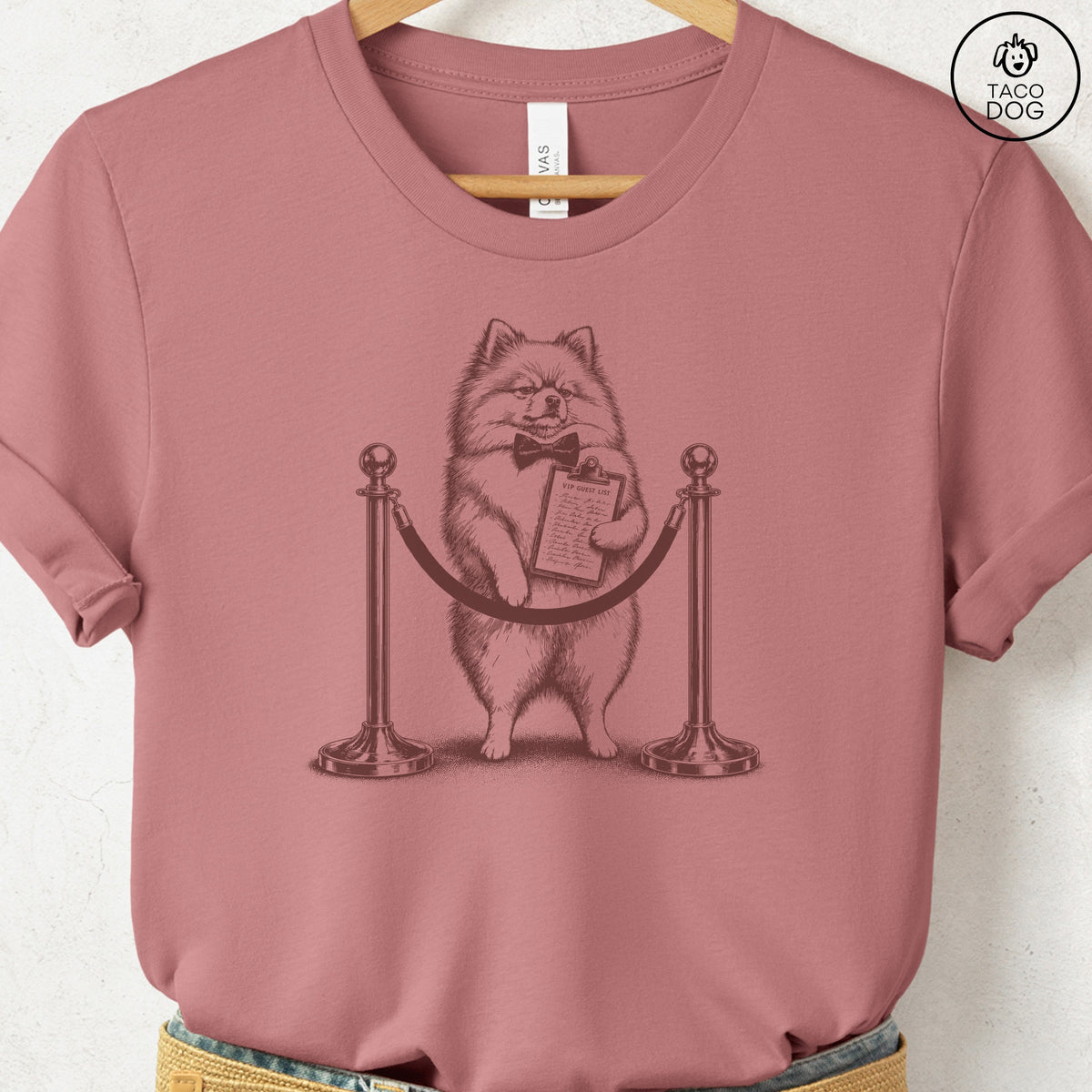 Pomeranian Bouncer T-Shirt Heather Mauve Taco-Dog