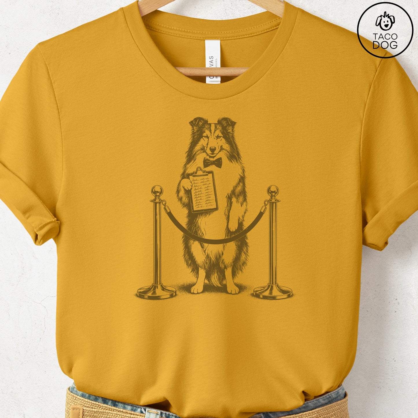 Shetland Sheepdog Bouncer T-Shirt Mustard Taco-Dog