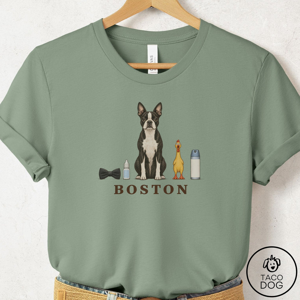 Boston Terrier Breed Kit T-Shirt Sage Taco-Dog