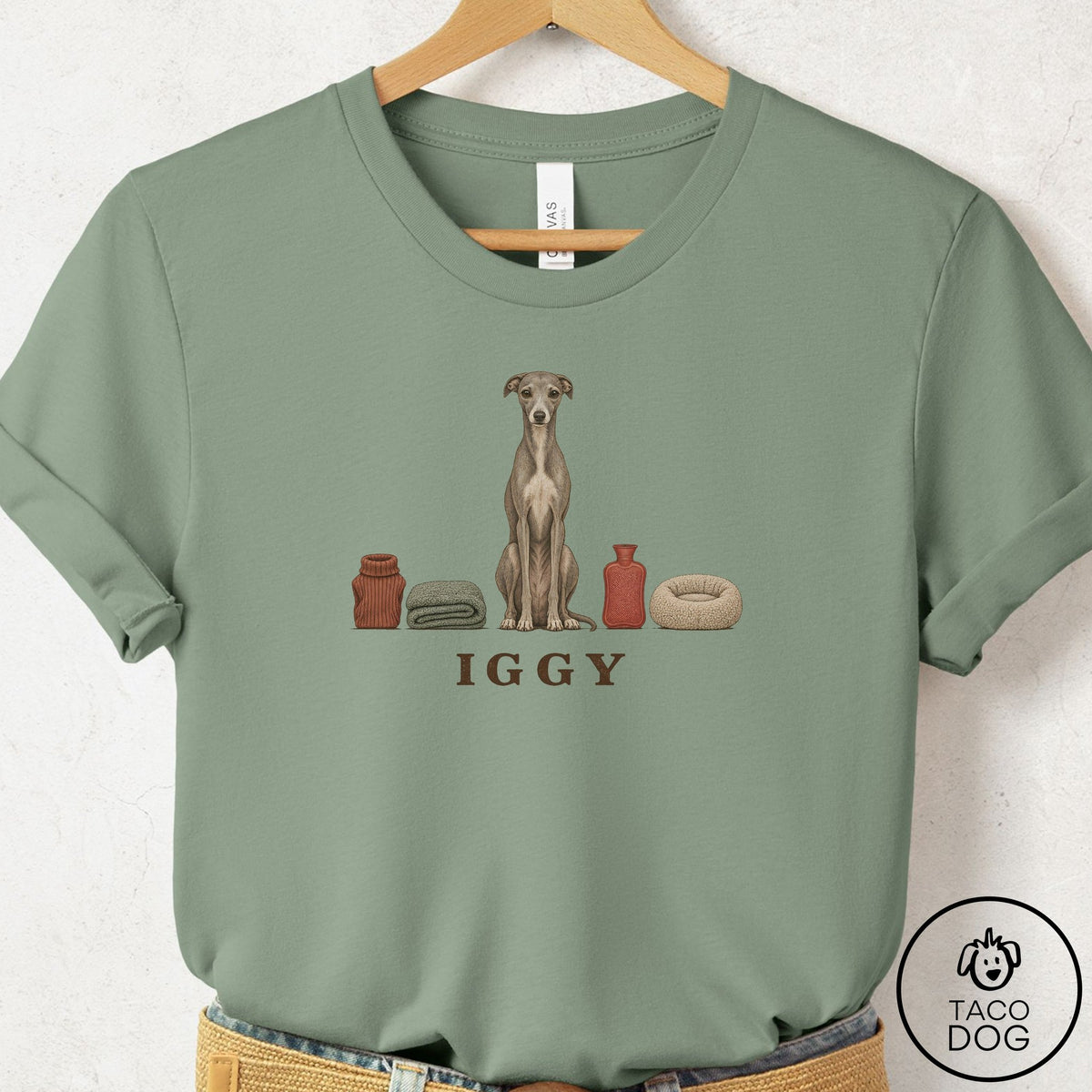 Italian Greyhound Whippet Breed Kit T-Shirt Sage Taco-Dog