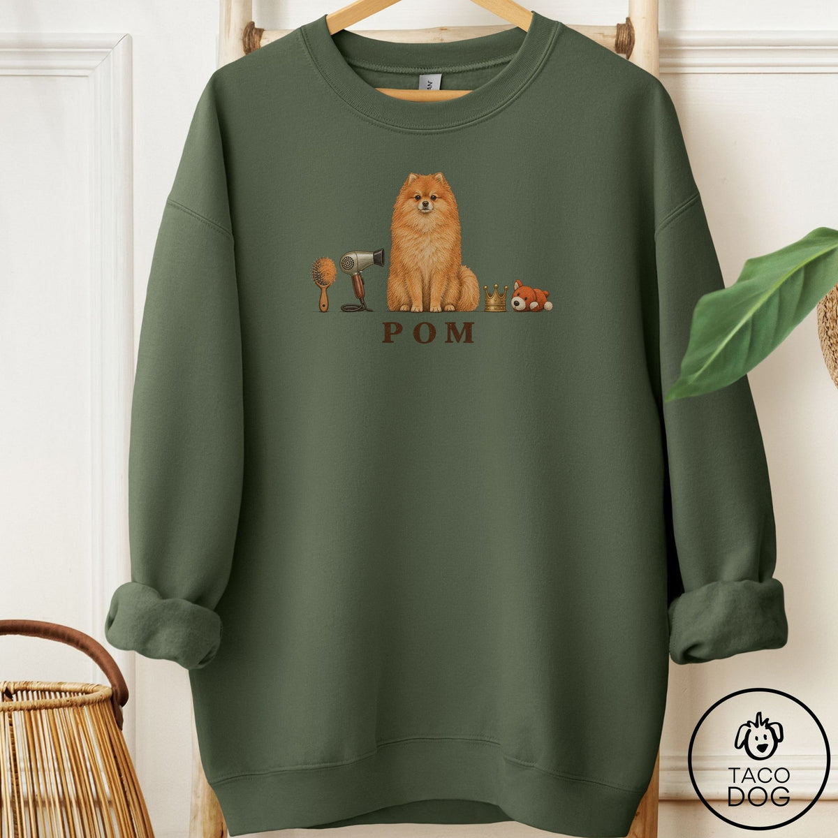Pomeranian Breed Kit Sweatshirt Military Green Taco-Dog