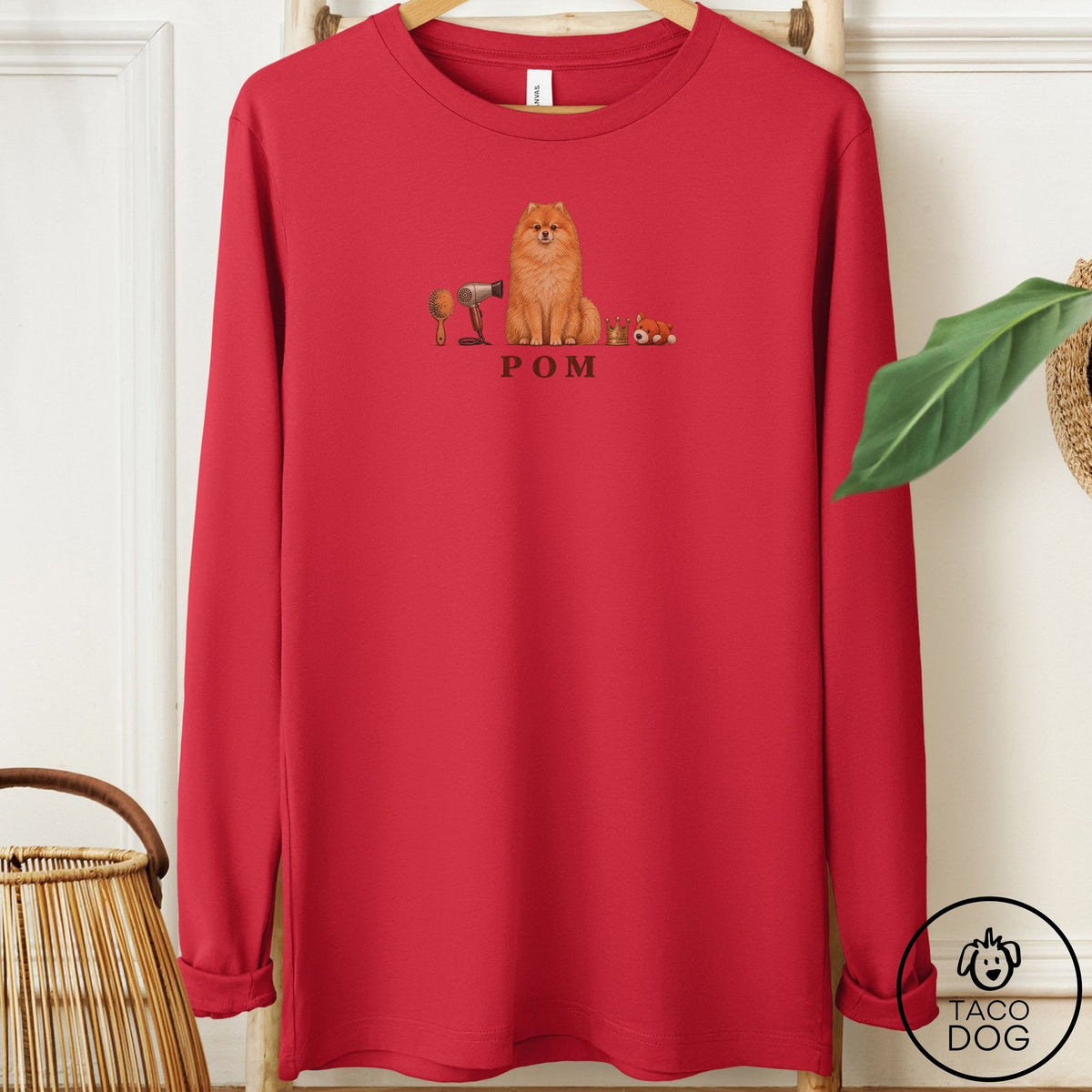 Pomeranian Breed Kit Long Sleeve Tee Red Taco-Dog