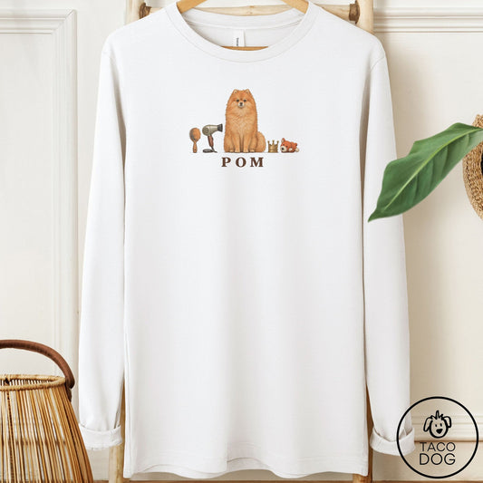 Pomeranian Breed Kit Long Sleeve Tee White Taco-Dog