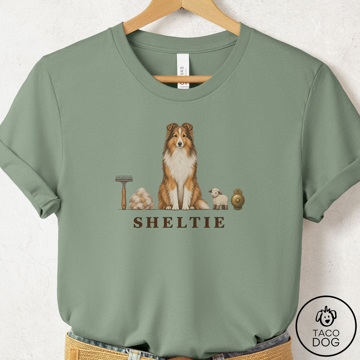 Shetland Sheepdog Breed Kit T-Shirt Sage Taco-Dog