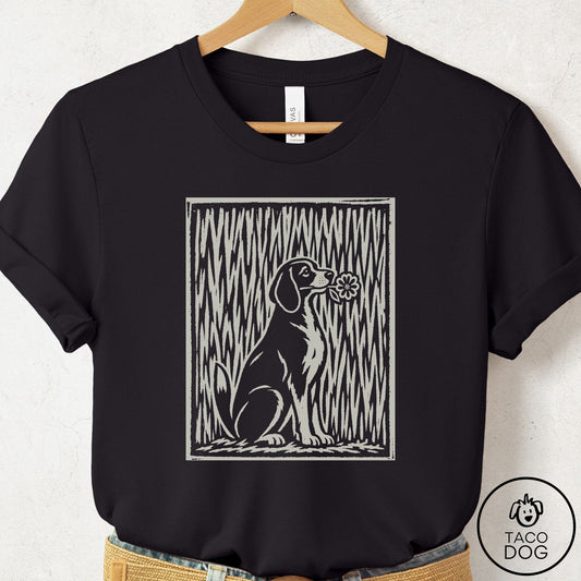Beagle Brings the Flower T-Shirt Black Taco-Dog