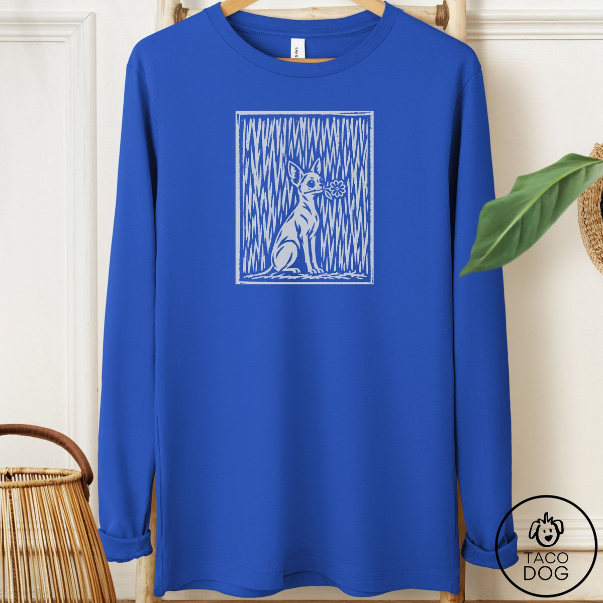 Chihuahua Brings the Flower Long Sleeve Tee True Royal Taco-Dog