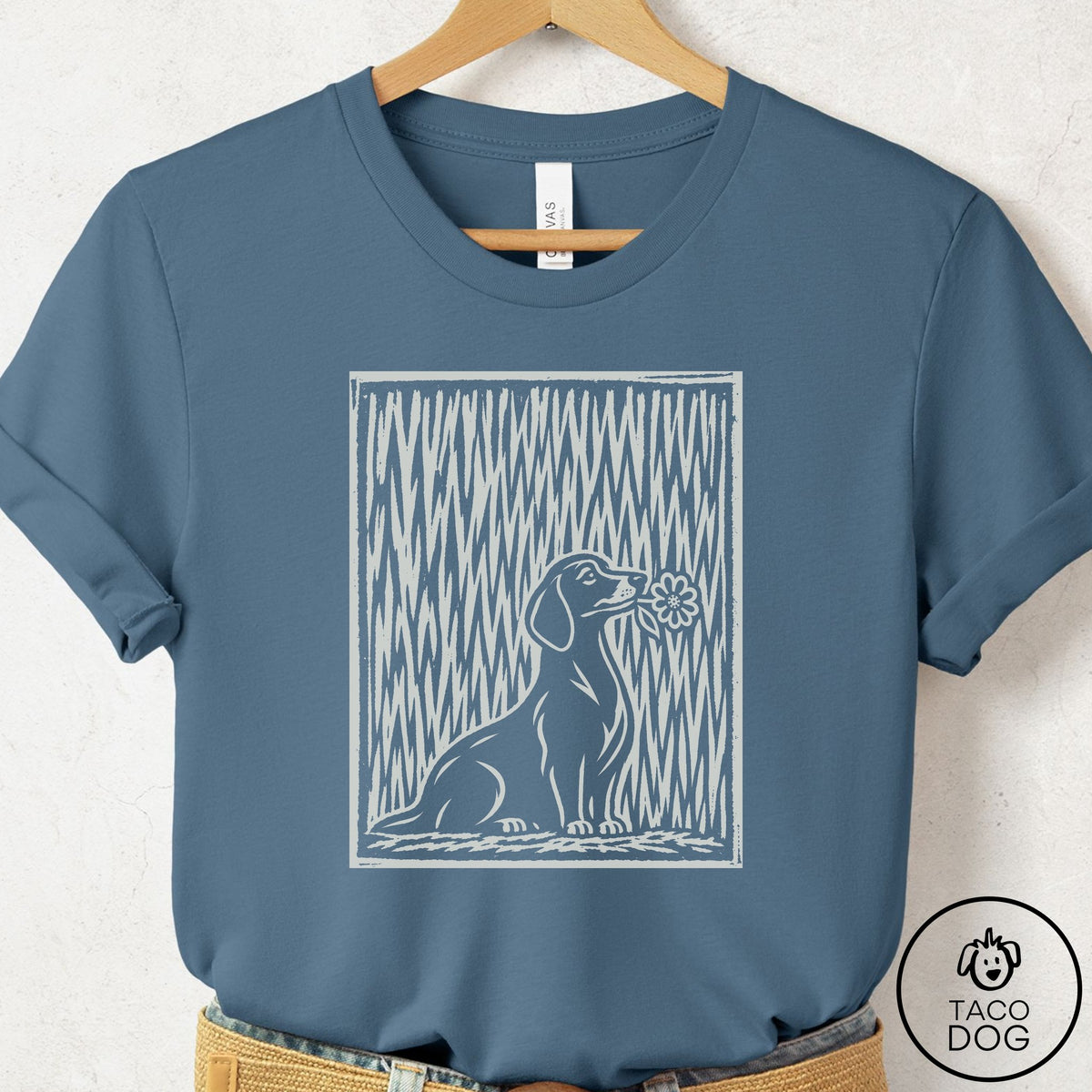 Dachshund Brings the Flower T-Shirt Steel Blue Taco-Dog