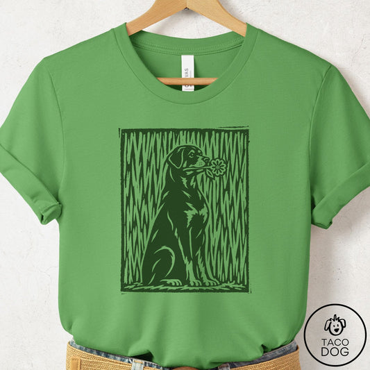 Rottweiler Brings the Flower T-Shirt Leaf Taco-Dog