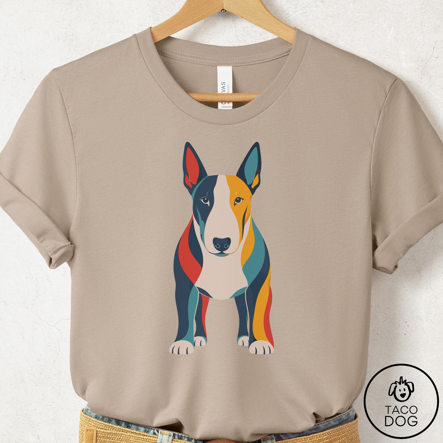 Bull Terrier Color Block T-Shirt Tan Taco-Dog