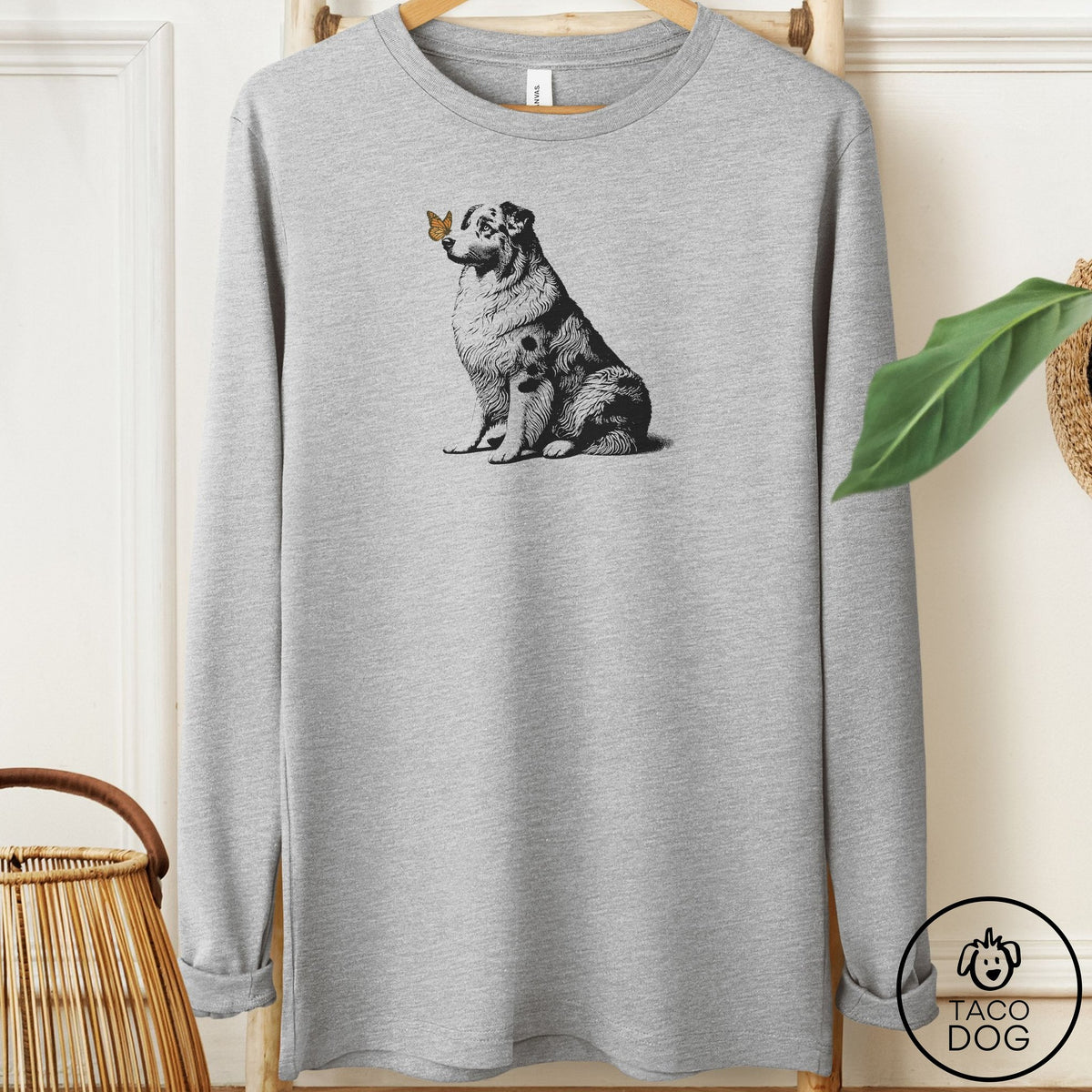 Australian Shepherd Butterfly Long Sleeve Tee