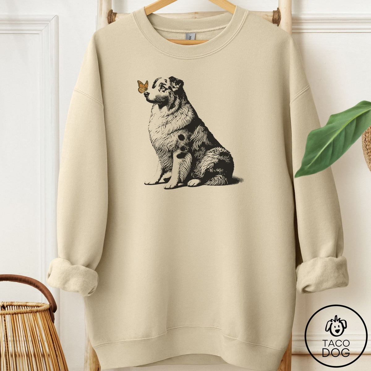 Australian Shepherd Butterfly Sweatshirt Sand Taco-Dog