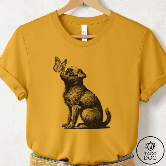 Brussels Griffon Butterfly T-Shirt Mustard Taco-Dog