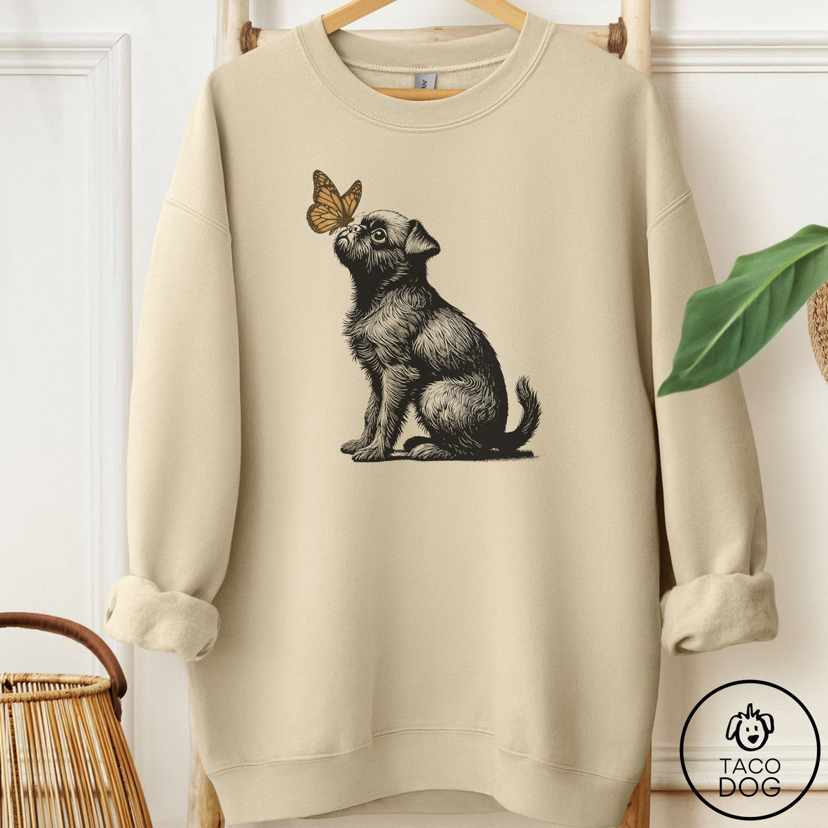 Brussels Griffon Butterfly Sweatshirt Sand Taco-Dog