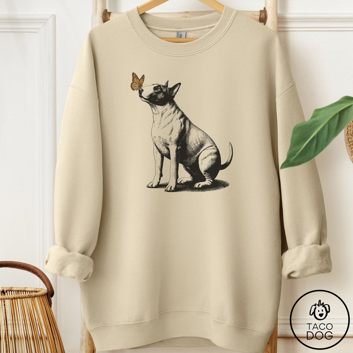 Bull Terrier Butterfly Sweatshirt Sand Taco-Dog
