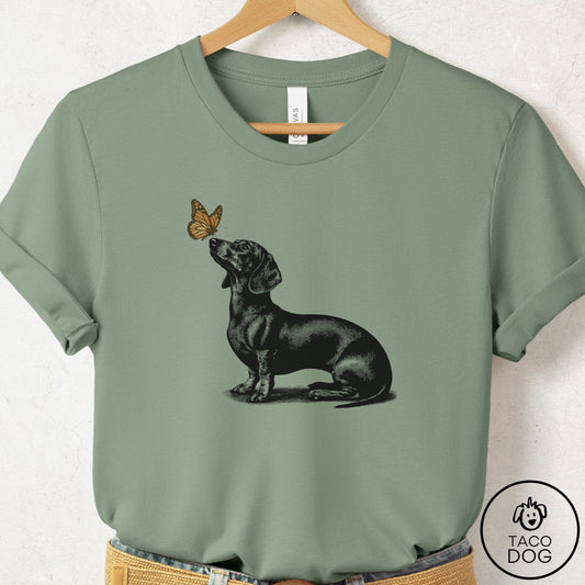 Dachshund Butterfly T-Shirt Sage Taco-Dog