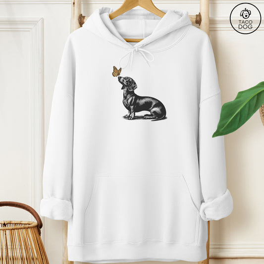 Dachshund Butterfly Hoodie White Taco-Dog