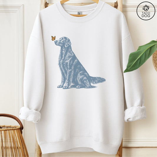 Flat-Coated Retriever Butterfly Sweatshirt White Taco-Dog
