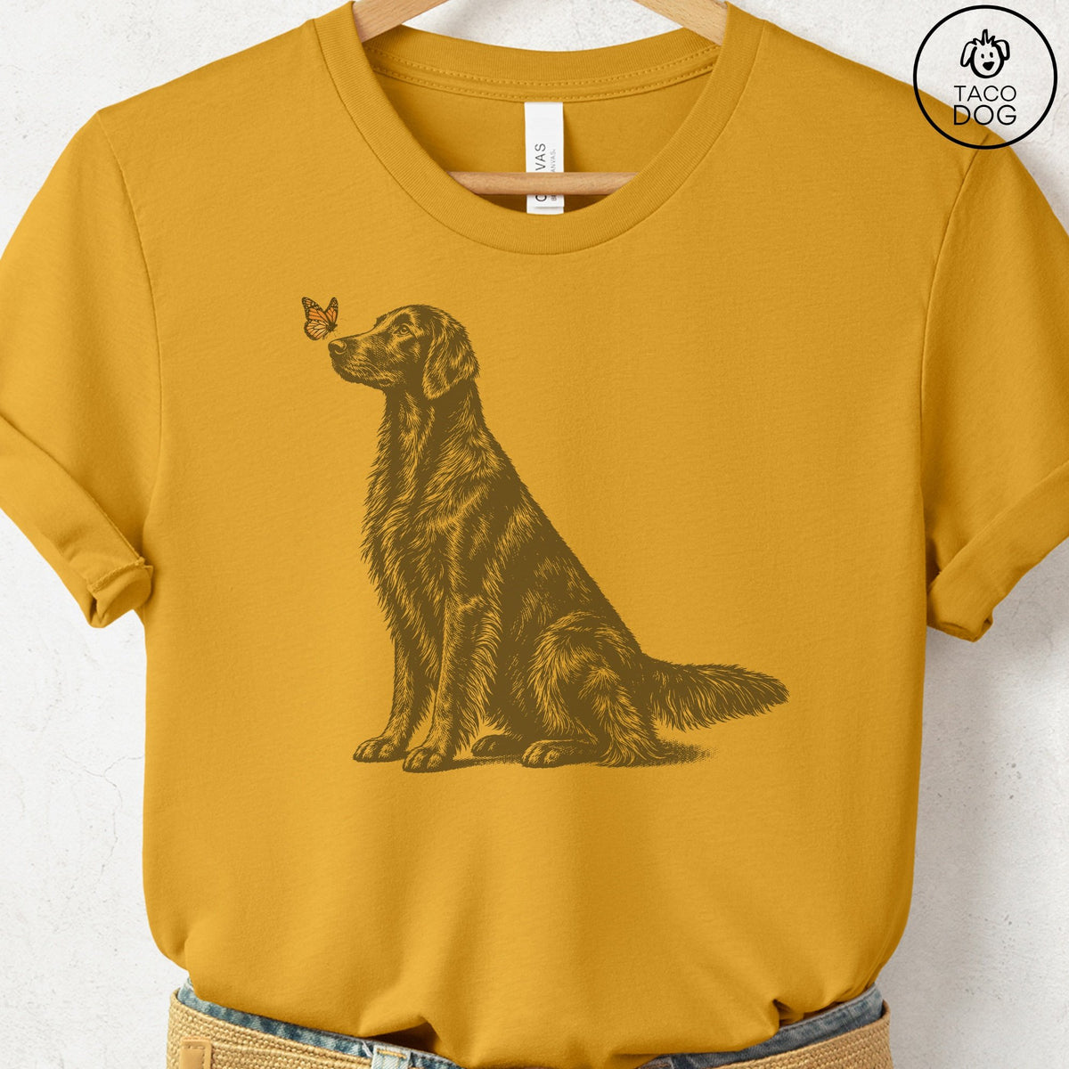 Flat-Coated Retriever Butterfly T-Shirt Mustard Taco-Dog