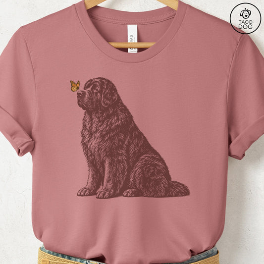 Newfoundland Butterfly T-Shirt Heather Mauve Taco-Dog