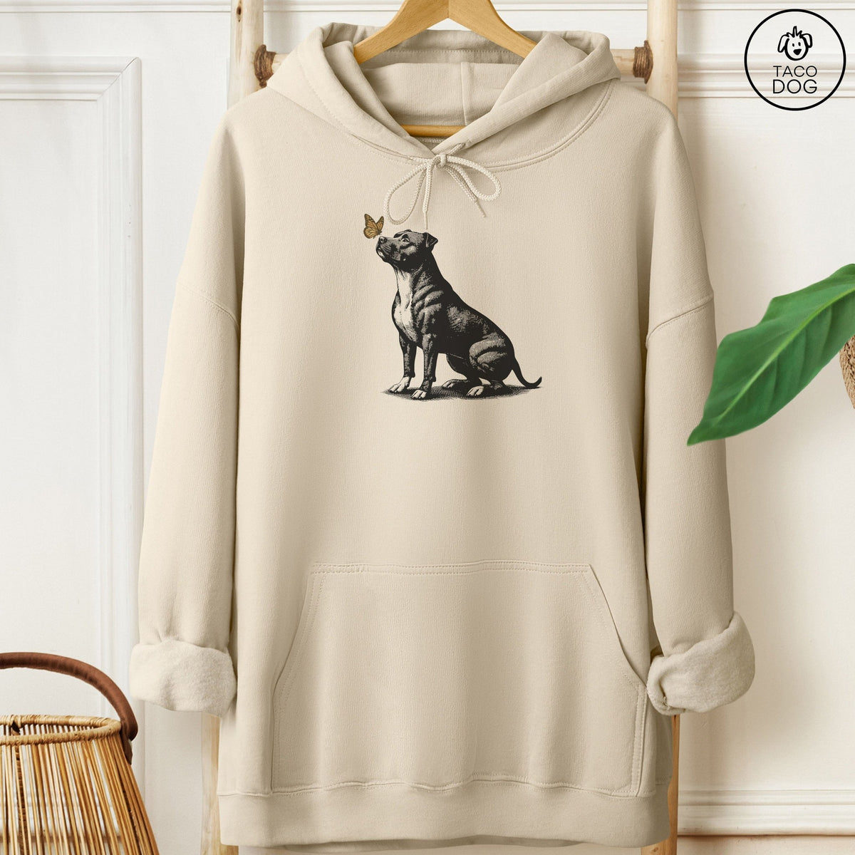 Pitbull Butterfly Hoodie Sand Taco-Dog
