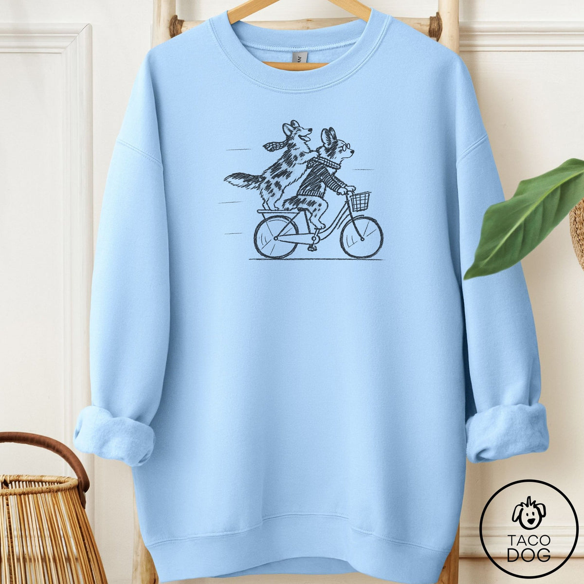 Cardigan Welsh Corgi Carpool Sweatshirt Light Blue Taco-Dog