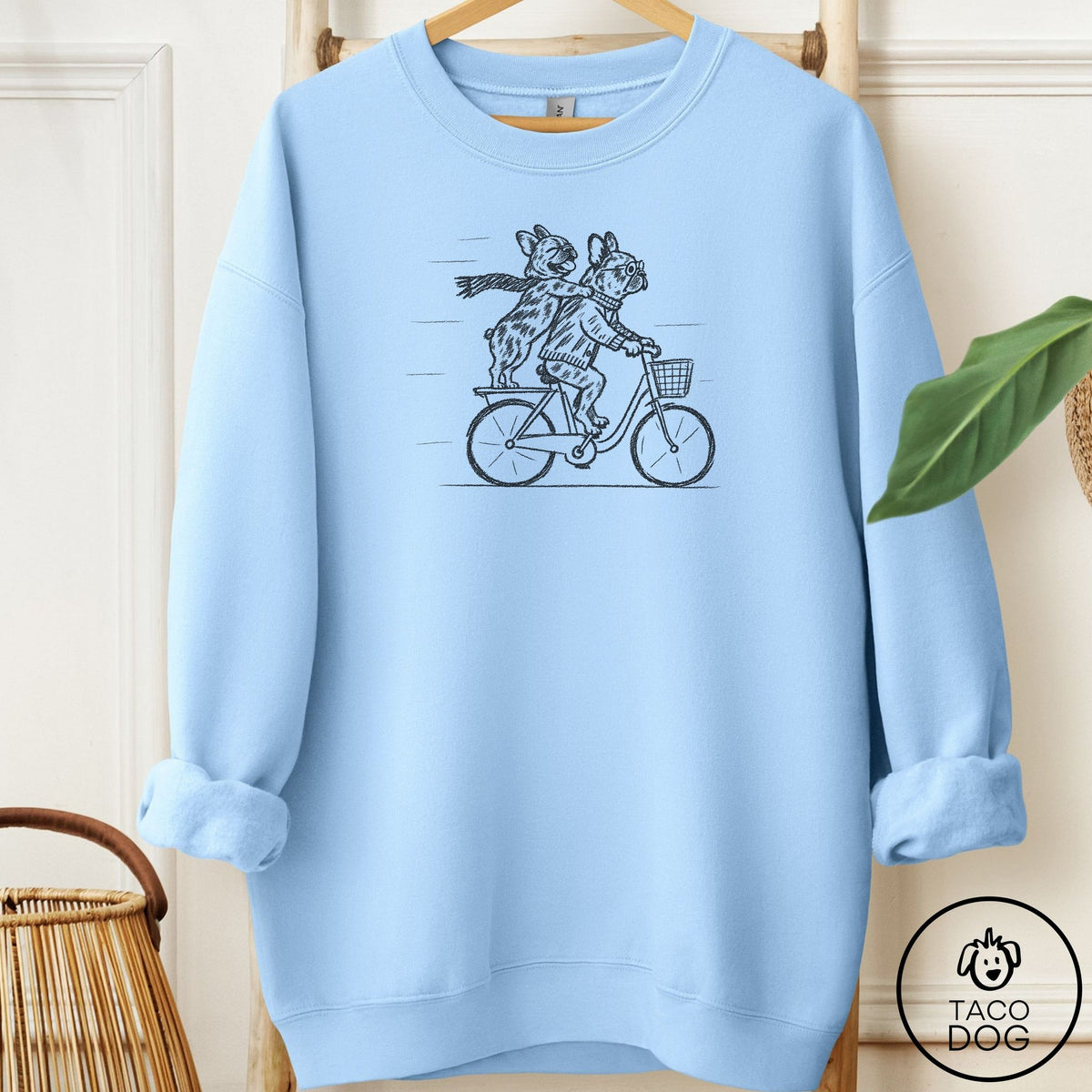 French Bulldog Frenchie Carpool Sweatshirt Light Blue Taco-Dog