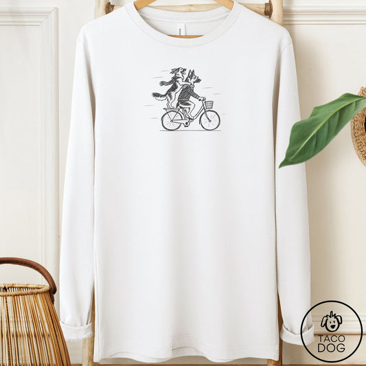 German Shepherd Carpool Long Sleeve Tee White Taco-Dog