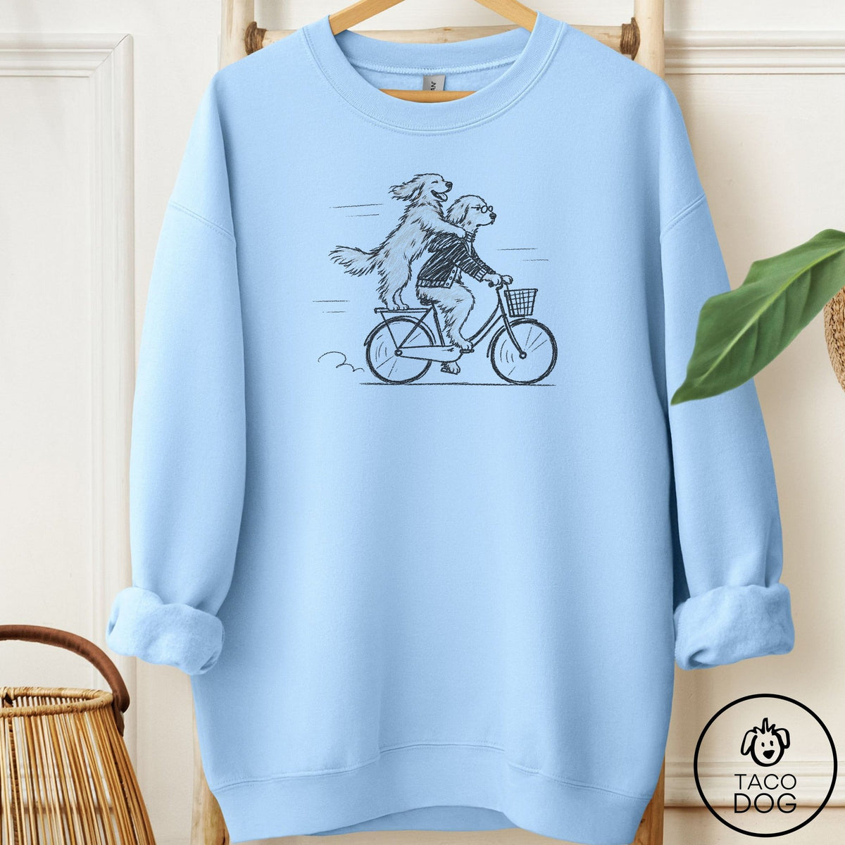 Golden Retriever Carpool Sweatshirt Light Blue Taco-Dog