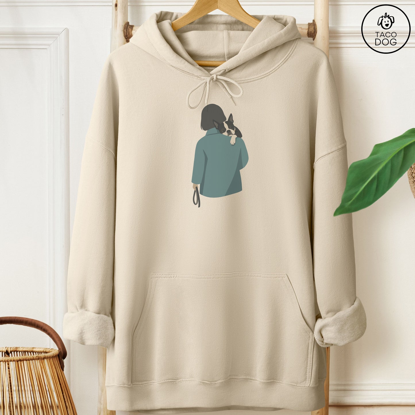 Boston Terrier Carry Hoodie Sand Taco-Dog