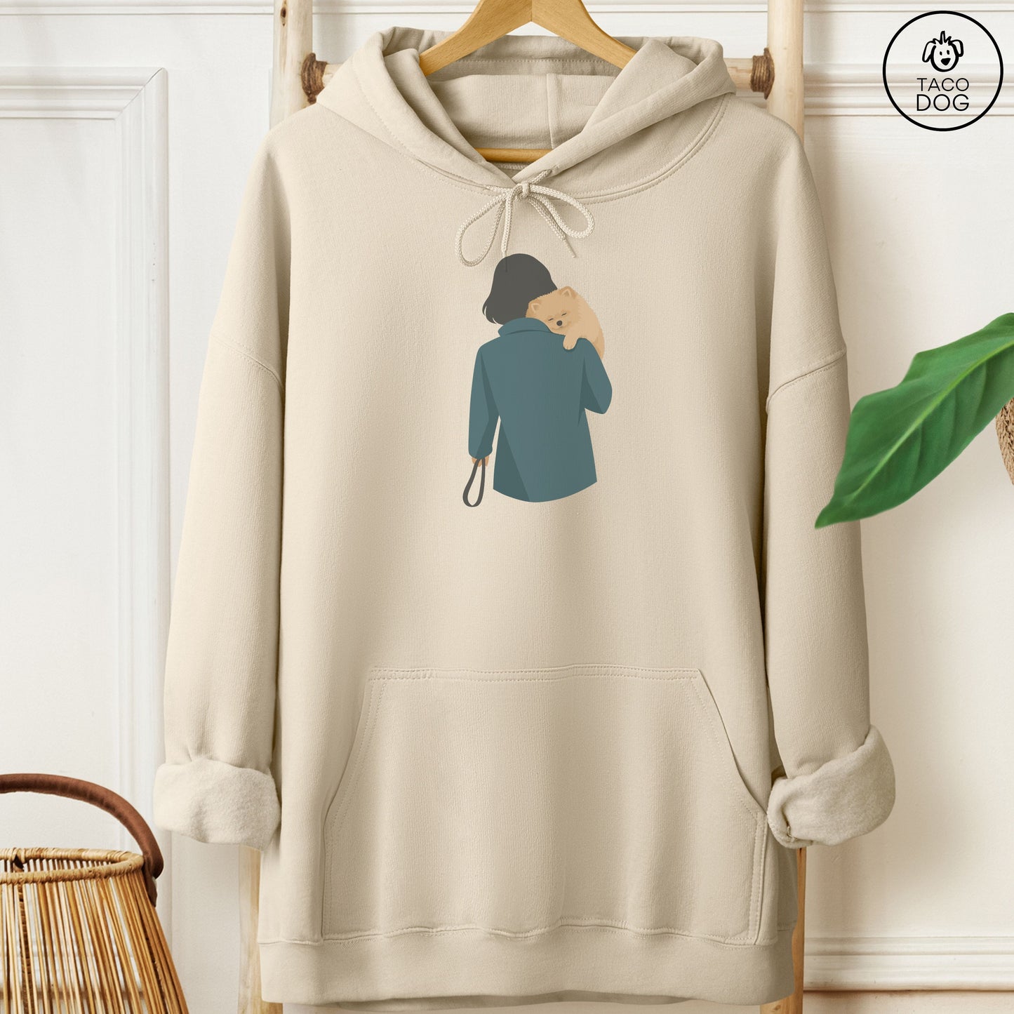 Pomeranian Carry Hoodie Sand Taco-Dog