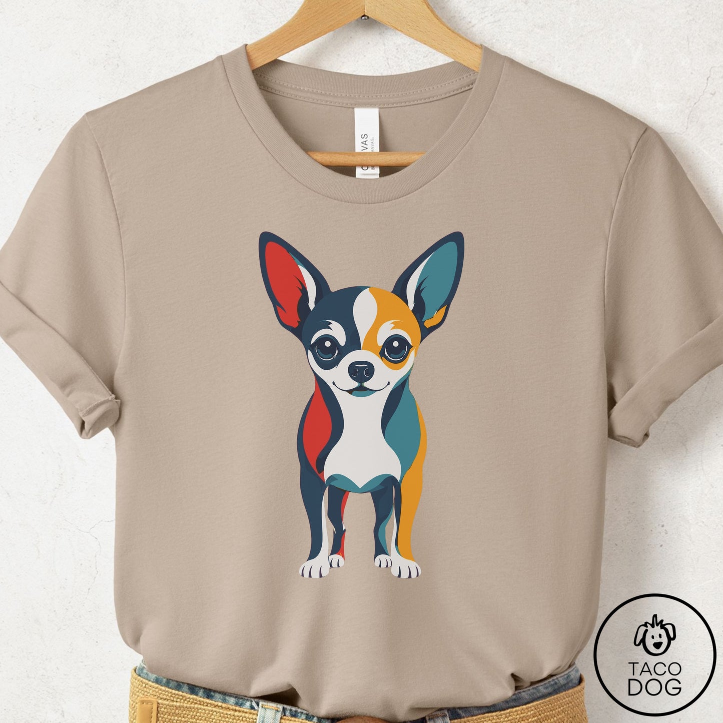 Chihuahua Color Block T-Shirt Tan Taco-Dog