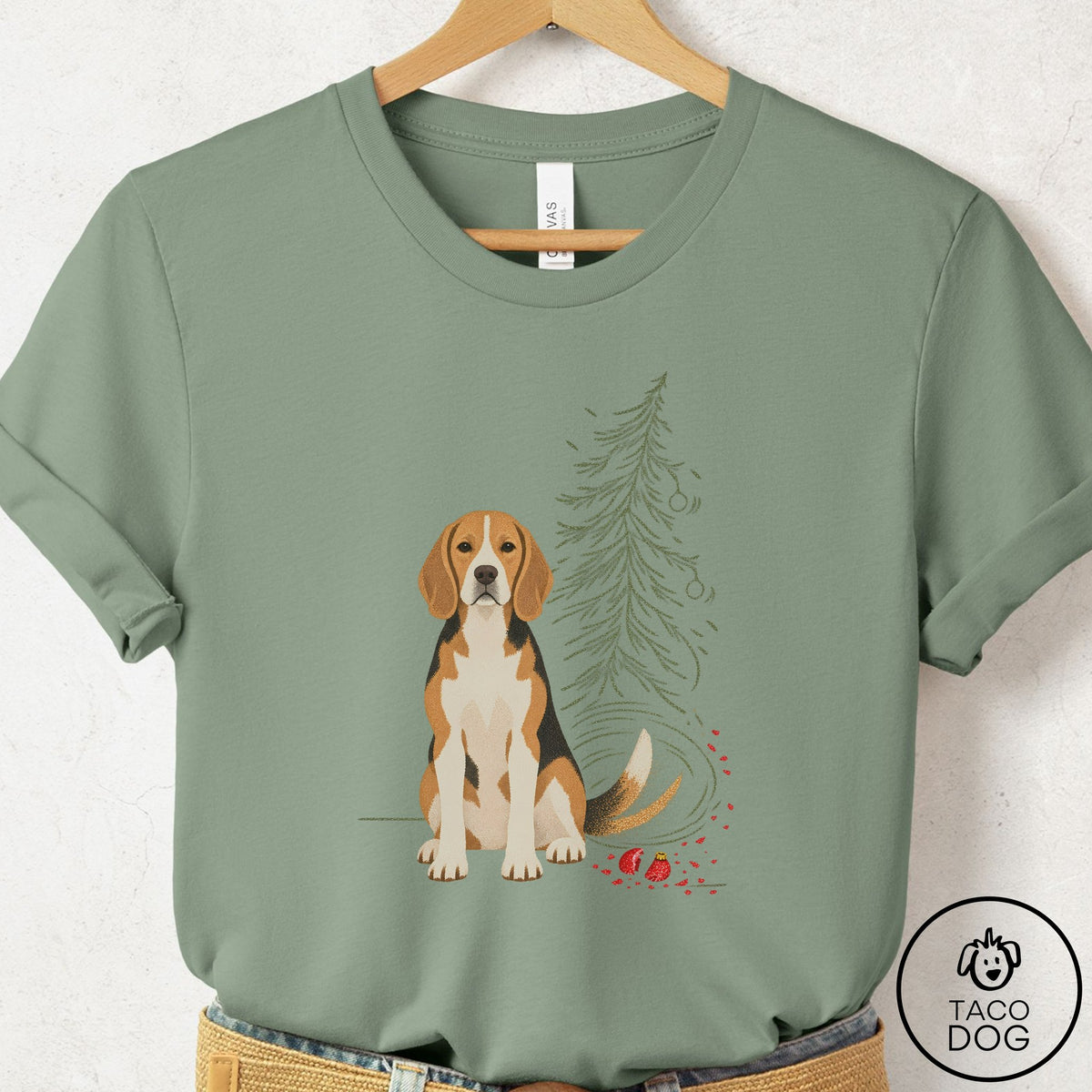 Beagle Christmas Joy T-Shirt Sage Taco-Dog