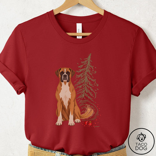 Boxer Christmas Joy T-Shirt Canvas Red Taco-Dog