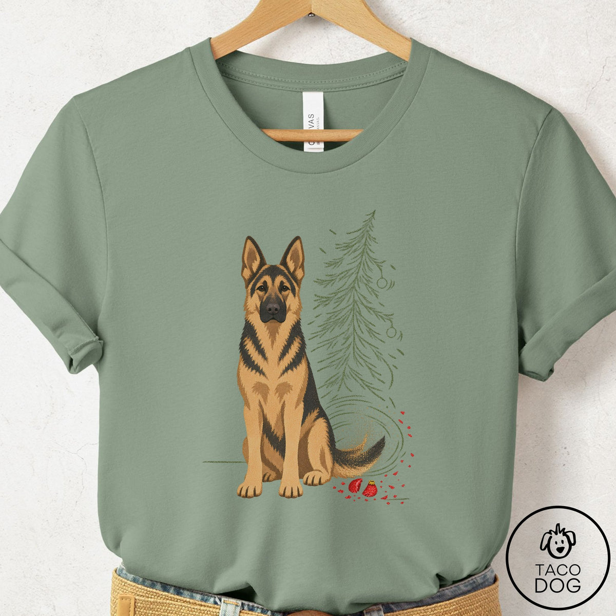 German Shepherd Christmas Joy T-Shirt Sage Taco-Dog