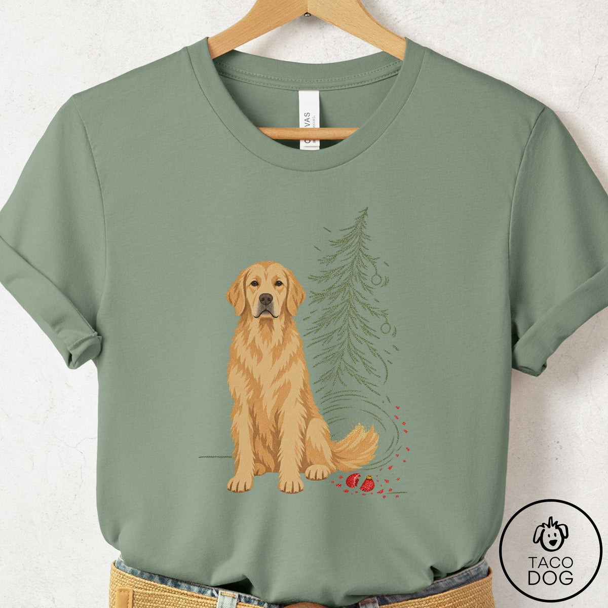 Golden Retriever Christmas Joy T-Shirt Sage Taco-Dog