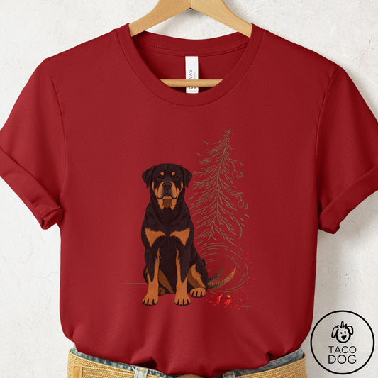 Rottweiler Christmas Joy T-Shirt Canvas Red Taco-Dog