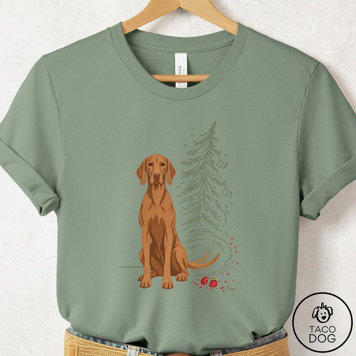 Vizsla Christmas Joy T-Shirt Sage Taco-Dog