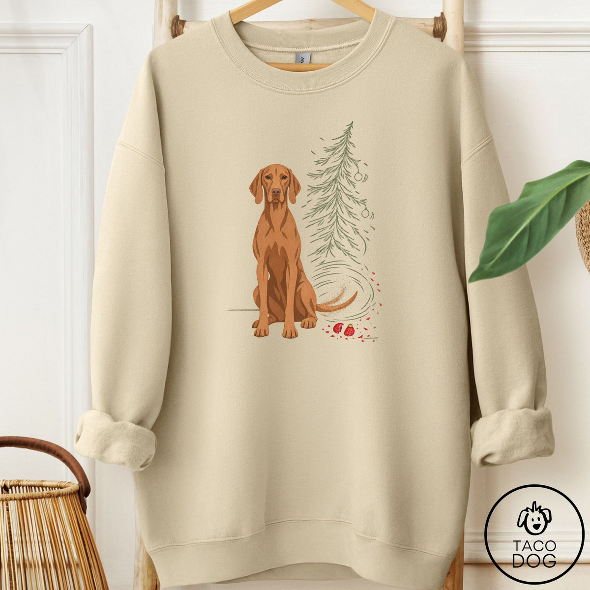 Vizsla Christmas Joy Sweatshirt Sand Taco-Dog