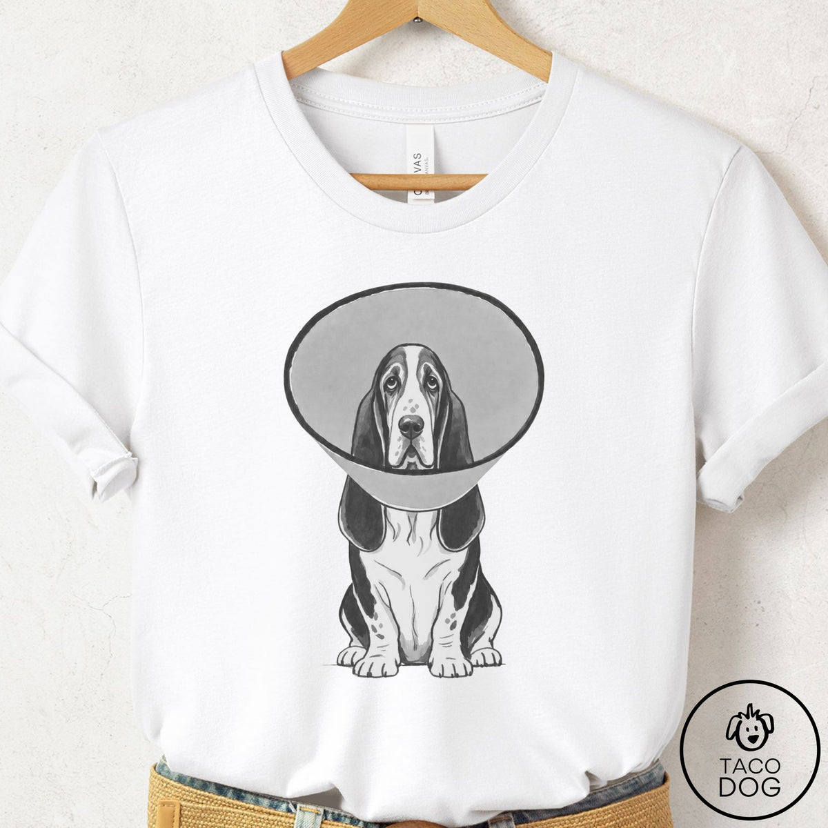 Basset Hound Cone T-Shirt White Taco-Dog