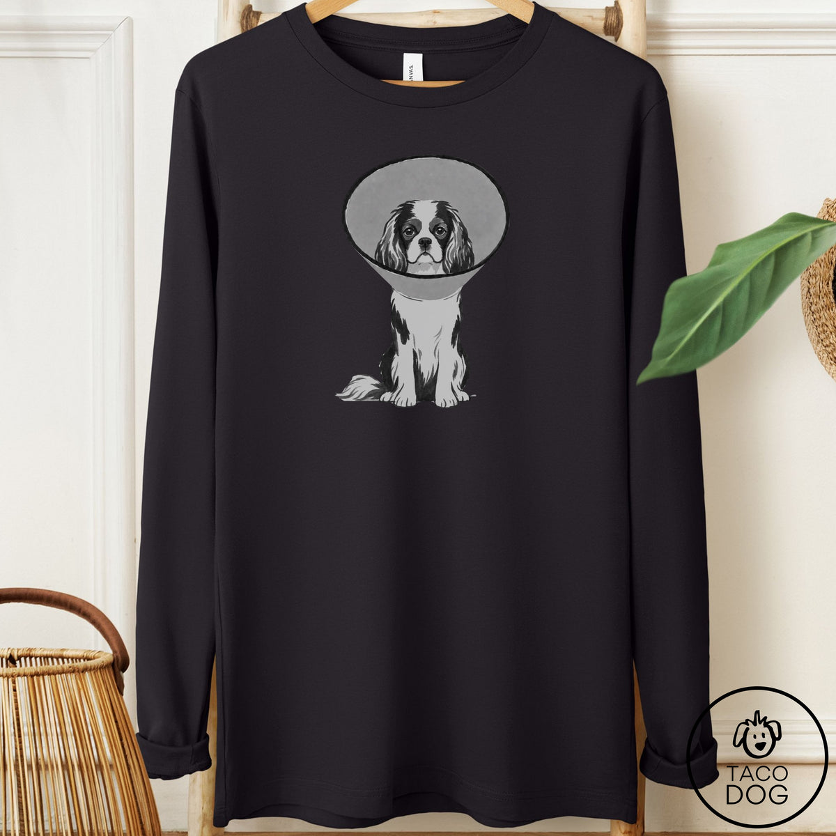 Cavalier King Charles Spaniel Cone Long Sleeve Tee Black Taco-Dog