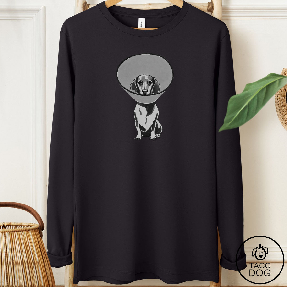Dachshund Cone Long Sleeve Tee Black Taco-Dog