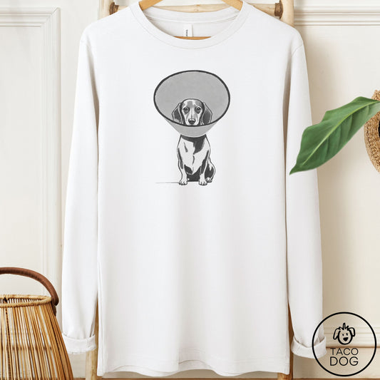 Dachshund Cone Long Sleeve Tee White Taco-Dog