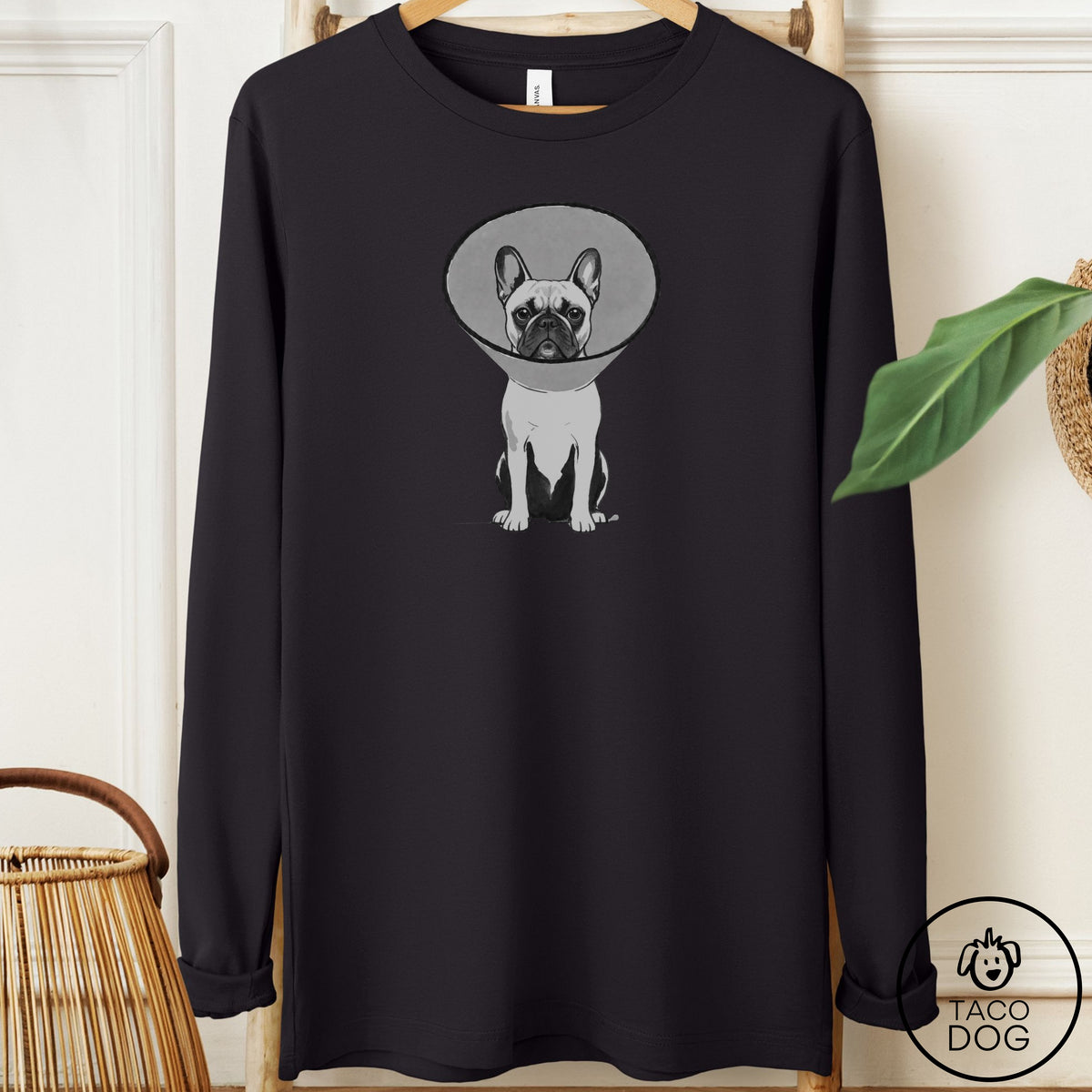 French Bulldog Frenchie Cone Long Sleeve Tee Black Taco-Dog