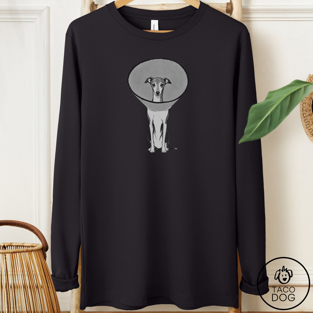 Italian Greyhound Whippet Cone Long Sleeve Tee Black Taco-Dog