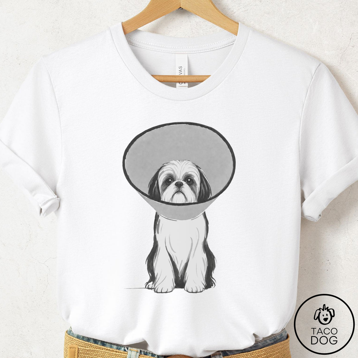 Shih Tzu Cone T-Shirt White Taco-Dog