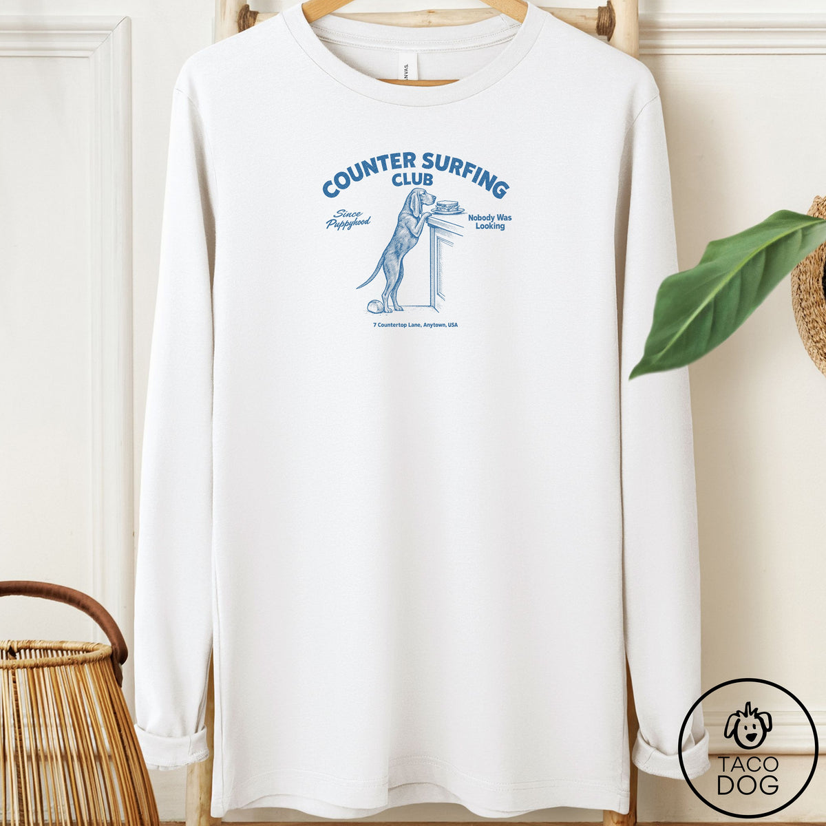 Coonhound Counter Surfing Club Long Sleeve Tee White Taco-Dog